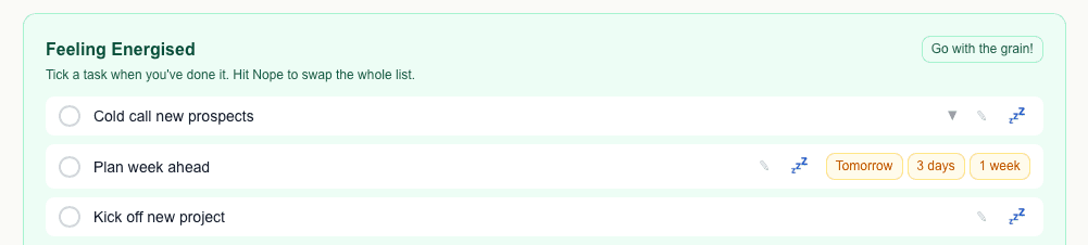 Snoozing tasks